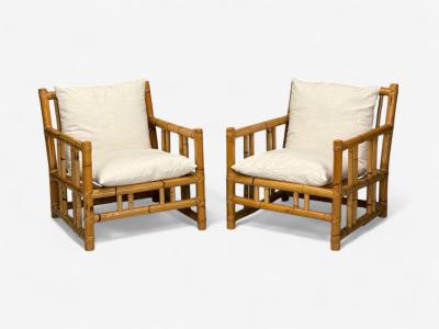 Italian Modern Indian Cane Bamboo Lounge Chairs Italy 1960s