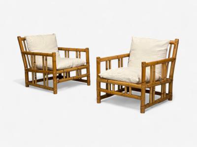 Italian Modern Indian Cane Bamboo Lounge Chairs Italy 1960s