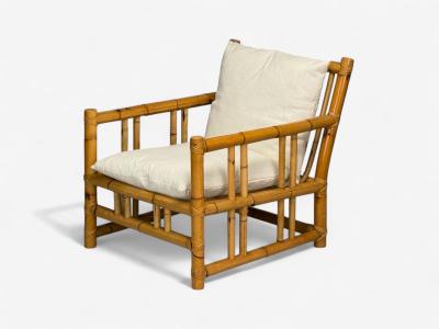 Italian Modern Indian Cane Bamboo Lounge Chairs Italy 1960s