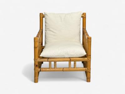 Italian Modern Indian Cane Bamboo Lounge Chairs Italy 1960s