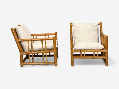 Italian Modern Indian Cane Bamboo Lounge Chairs Italy 1960s