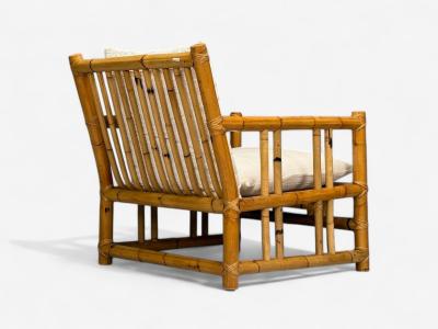 Italian Modern Indian Cane Bamboo Lounge Chairs Italy 1960s
