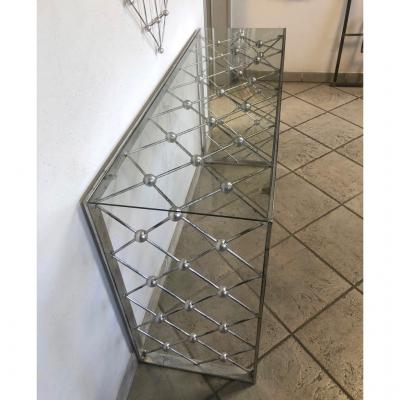 Italian Modern Industrial Design Criss Cross Fretwork Iron Console Entry Table