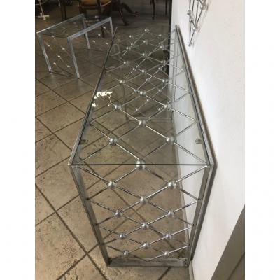 Italian Modern Industrial Design Criss Cross Fretwork Iron Console Entry Table