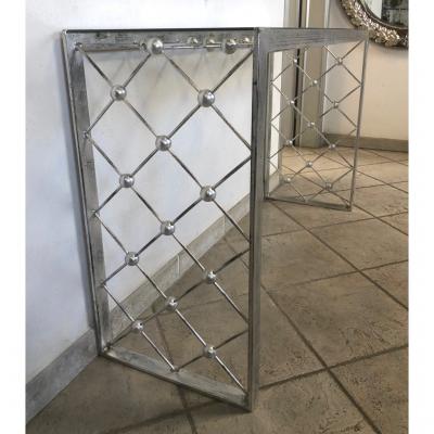 Italian Modern Industrial Design Criss Cross Fretwork Iron Console Entry Table