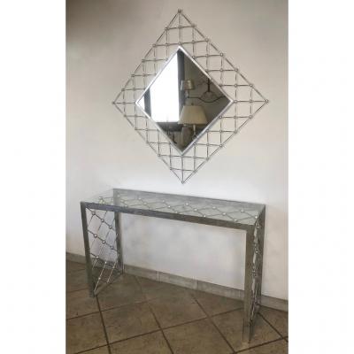 Italian Modern Industrial Design Criss Cross Fretwork Iron Console Entry Table