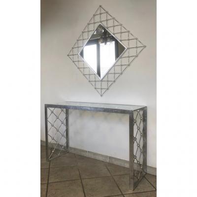 Italian Modern Industrial Home Interior Design Criss Cross Fretwork Iron Mirror
