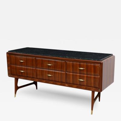Italian Modern Mahogany 6 Drawer Sideboard Inset Marble Top Paolo Buffa 1950 s