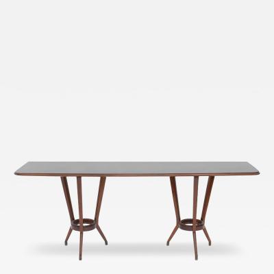 Italian Modern Mahogany Brass and Black Glass Console Table Guglielmo Ulrich