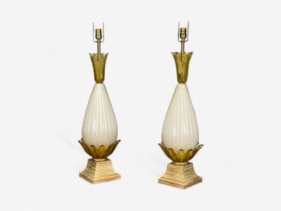 Italian Modern Murano Glass Wood Large Table Lamps Italy 1940s