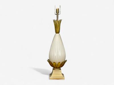Italian Modern Murano Glass Wood Large Table Lamps Italy 1940s