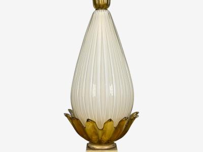 Italian Modern Murano Glass Wood Large Table Lamps Italy 1940s