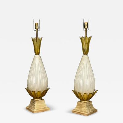 Italian Modern Murano Glass Wood Large Table Lamps Italy 1940s