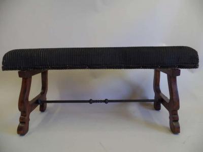 Italian Modern Neoclassical Walnut and Hammered Iron Bench
