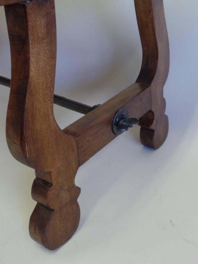 Italian Modern Neoclassical Walnut and Hammered Iron Bench