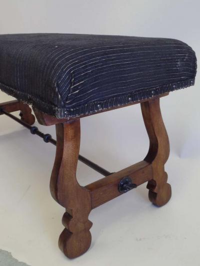 Italian Modern Neoclassical Walnut and Hammered Iron Bench