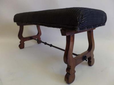 Italian Modern Neoclassical Walnut and Hammered Iron Bench