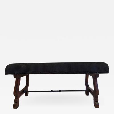 Italian Modern Neoclassical Walnut and Hammered Iron Bench