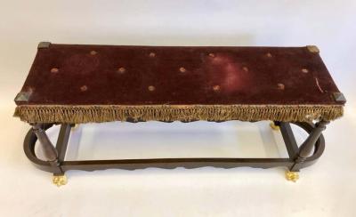 Italian Modern Neoclassical Wood Brass and Iron Hall or Bedroom Bench