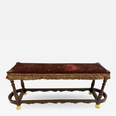 Italian Modern Neoclassical Wood Brass and Iron Hall or Bedroom Bench