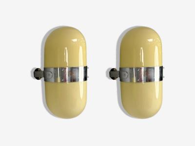 Italian Modern Opaline Glass Chrome Space Age Wall Sconces Italy 1970s