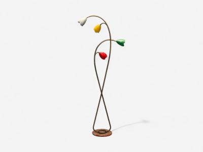 Italian Modern Painted Enamel Brass Marble Floor Lamp Italy 1940s