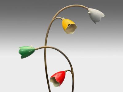 Italian Modern Painted Enamel Brass Marble Floor Lamp Italy 1940s