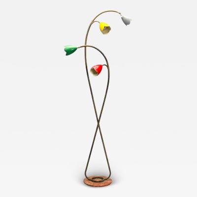 Italian Modern Painted Enamel Brass Marble Floor Lamp Italy 1940s