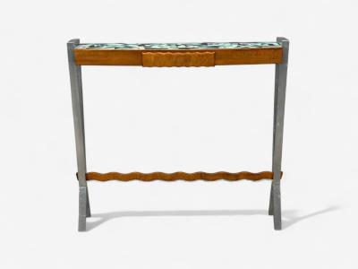 Italian Modern Painted Glass Ash Wood Metal Console Table Italy 1960s