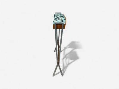 Italian Modern Painted Glass Ash Wood Metal Console Table Italy 1960s