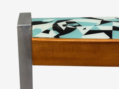 Italian Modern Painted Glass Ash Wood Metal Console Table Italy 1960s
