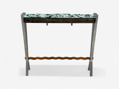 Italian Modern Painted Glass Ash Wood Metal Console Table Italy 1960s