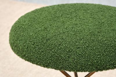 Italian Modern Pair of Sculptural Tripod Brass Stools in Green Boucl 1950s