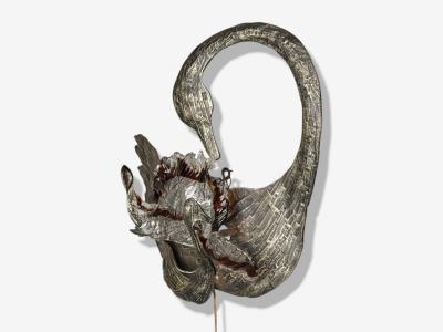 Italian Modern Patinated Metal Art Glass Large Wall Sconce Italy 1960s