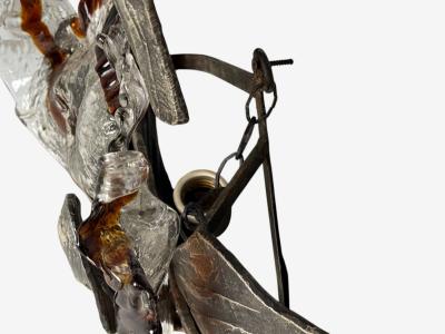 Italian Modern Patinated Metal Art Glass Large Wall Sconce Italy 1960s