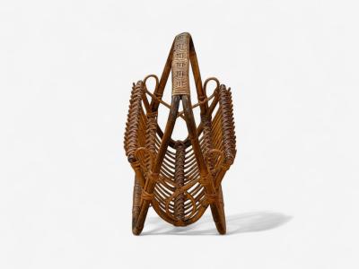 Italian Modern Rattan Bamboo Cane Magazine Rack Italy 1960s