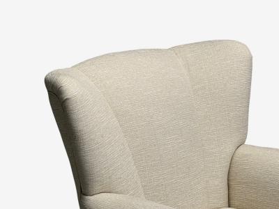 Italian Modern Stained Wood Beige Tweed Fabric Club Chairs Italy 1940s