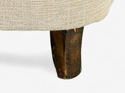 Italian Modern Stained Wood Beige Tweed Fabric Club Chairs Italy 1940s