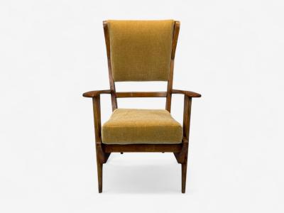 Italian Modern Stained Wood Camel Mohair Lounge Chair Italy 1950s