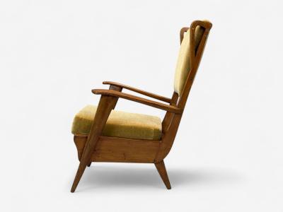 Italian Modern Stained Wood Camel Mohair Lounge Chair Italy 1950s