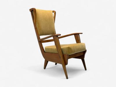 Italian Modern Stained Wood Camel Mohair Lounge Chair Italy 1950s