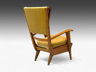 Italian Modern Stained Wood Camel Mohair Lounge Chair Italy 1950s