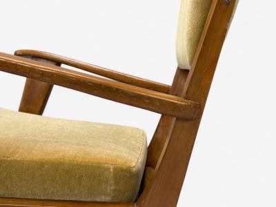 Italian Modern Stained Wood Camel Mohair Lounge Chair Italy 1950s