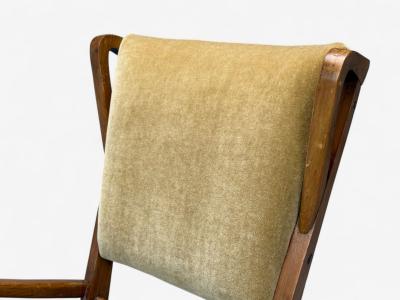 Italian Modern Stained Wood Camel Mohair Lounge Chair Italy 1950s