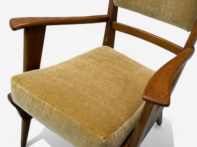 Italian Modern Stained Wood Camel Mohair Lounge Chair Italy 1950s