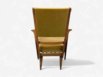 Italian Modern Stained Wood Camel Mohair Lounge Chair Italy 1950s