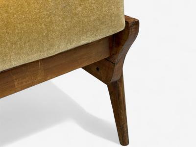 Italian Modern Stained Wood Camel Mohair Lounge Chair Italy 1950s