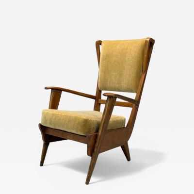 Italian Modern Stained Wood Camel Mohair Lounge Chair Italy 1950s