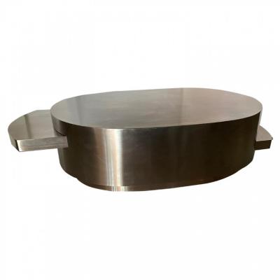 Italian Modern Stainless Low Table w Retractable Slides Attr Gabriella Crespi
