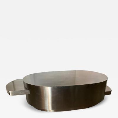 Italian Modern Stainless Low Table w Retractable Slides Attr Gabriella Crespi